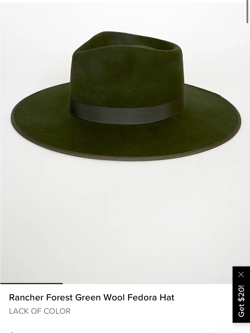 Lack Of Color Forest Green Wool Rancher with Black Band